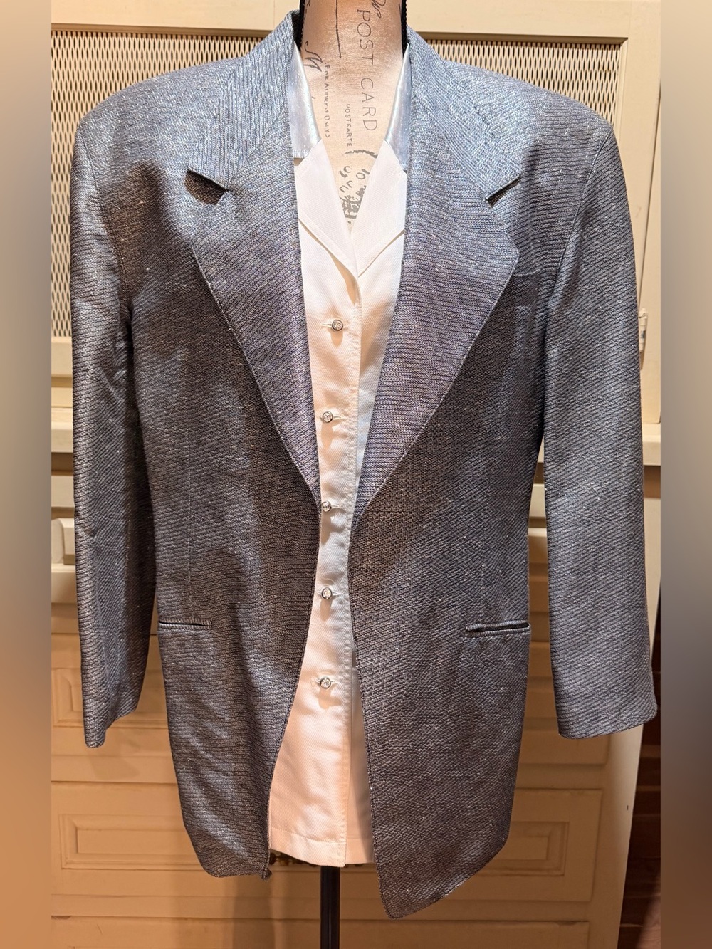 VTG Escada Margaretha Ley Metallic Silver Blazer & Cotton Short Sleeve Set
